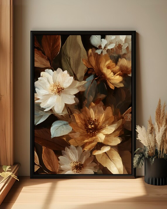 Golden Cream Blossom Autumn Floral Vintage Botanical Art Poster