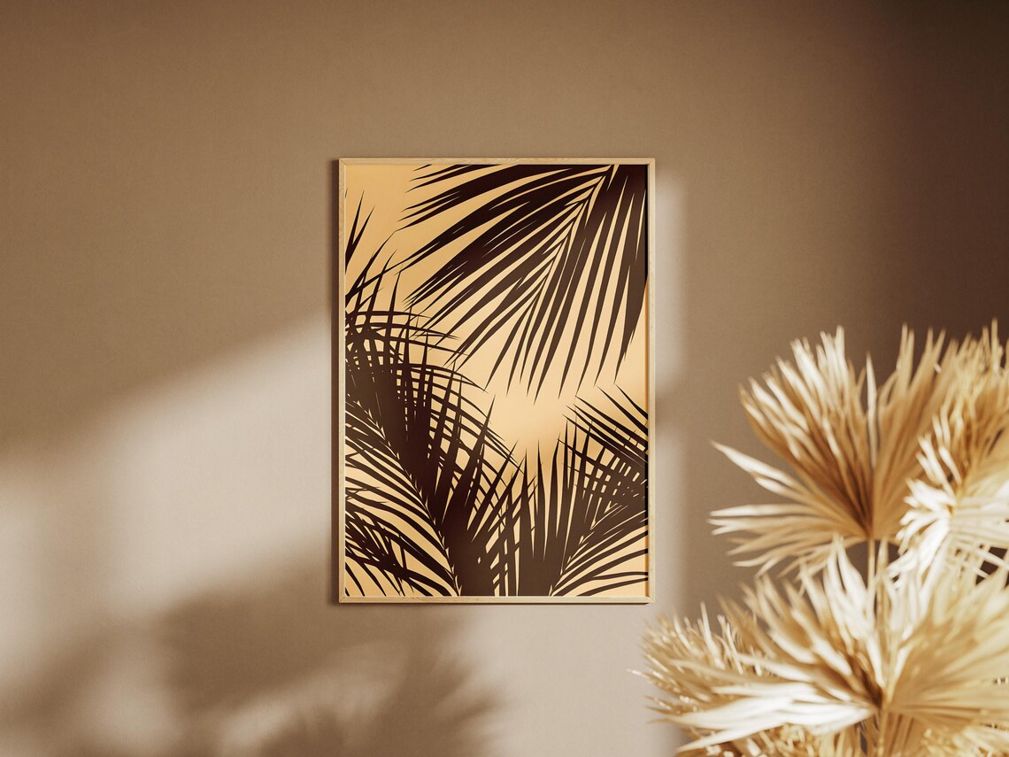 Minimalist Palm Leaf Print Modern Beige Botanical Art