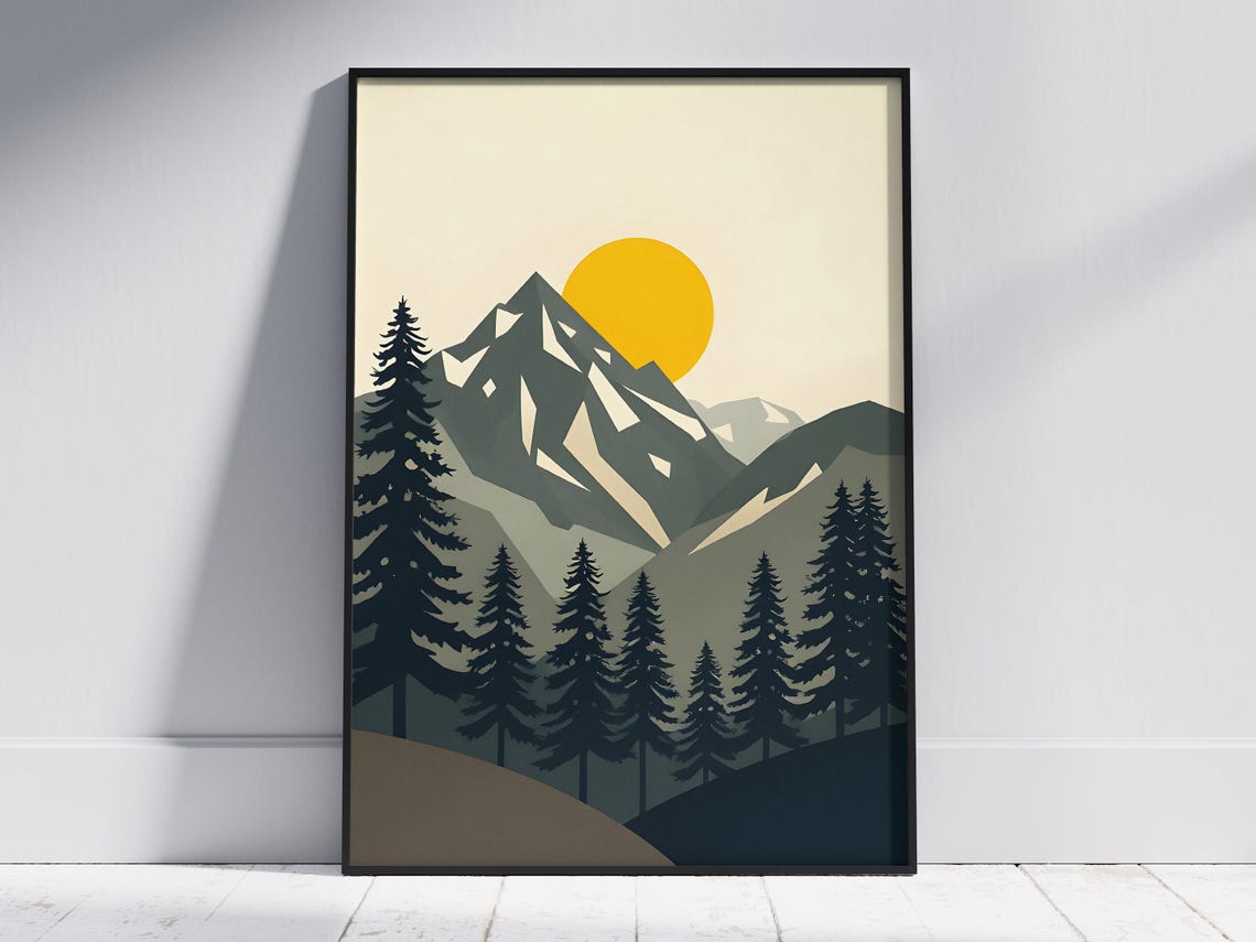 Minimalist Mountain Sunset Print Modern Nature Wall Art