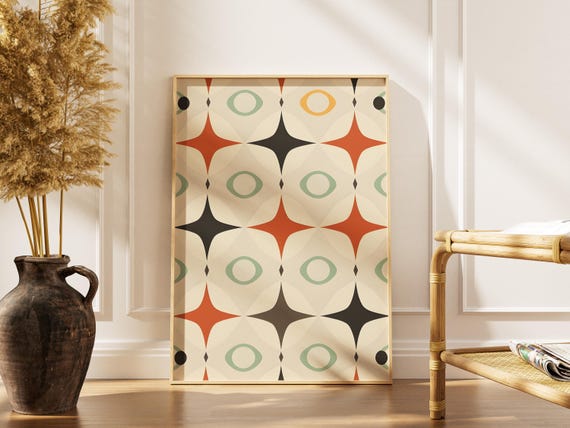 Midcentury Modern Geometric Print Retro Abstract Art