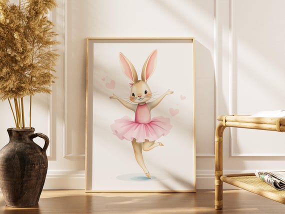 Ballet Bunny Print Pink Tutu Rabbit Nursery Wall Art