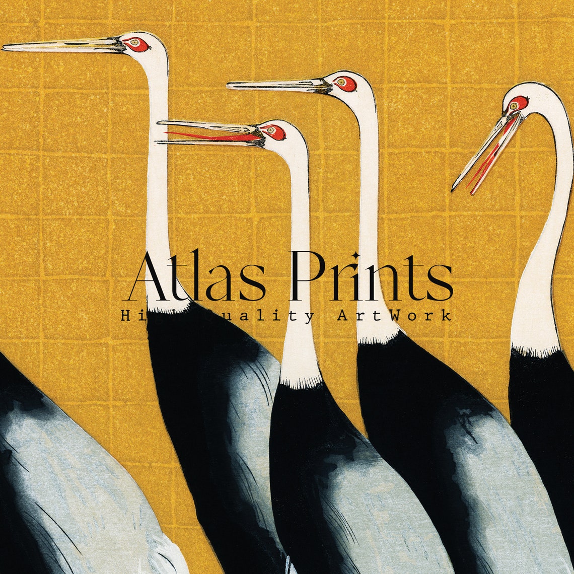 Ogata Korin Japanese Red Crown Crane Flock Gold Vintage Bird Poster - Image 3