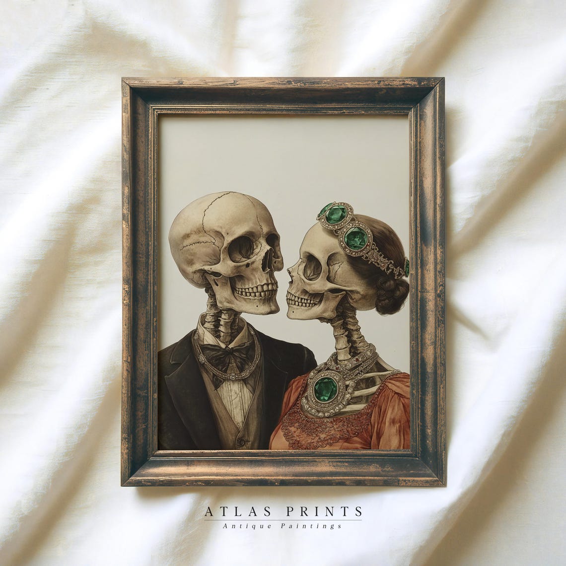 Vintage Skeleton Couple Portrait Emerald Jewels Gothic Love Poster - Image 2