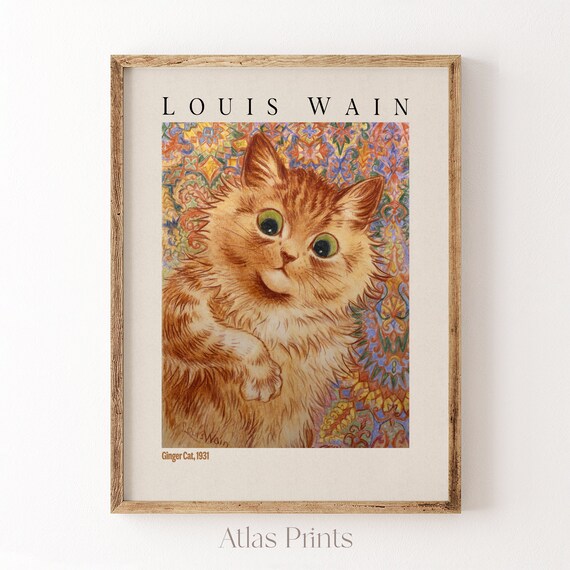 Louis Wain Ginger Cat Print Cute Cat Painting Poster Kids Room Wall Art Animal Lover Gift Nursery Room Dcor