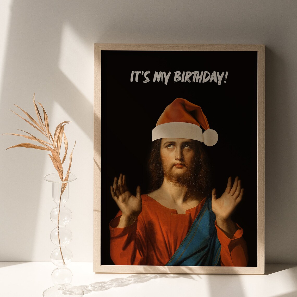 Its My Birthday Jesus Santa Hat Cheeky Funny Christmas Parody Poster - Image 5