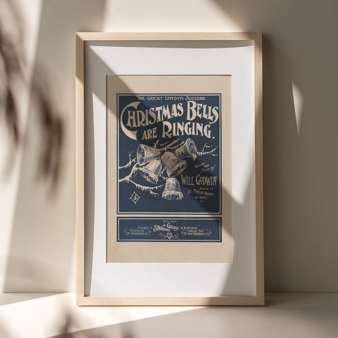 Christmas Bells Are Ringing Vintage Navy Sheet Music Cover Poster - Image 3