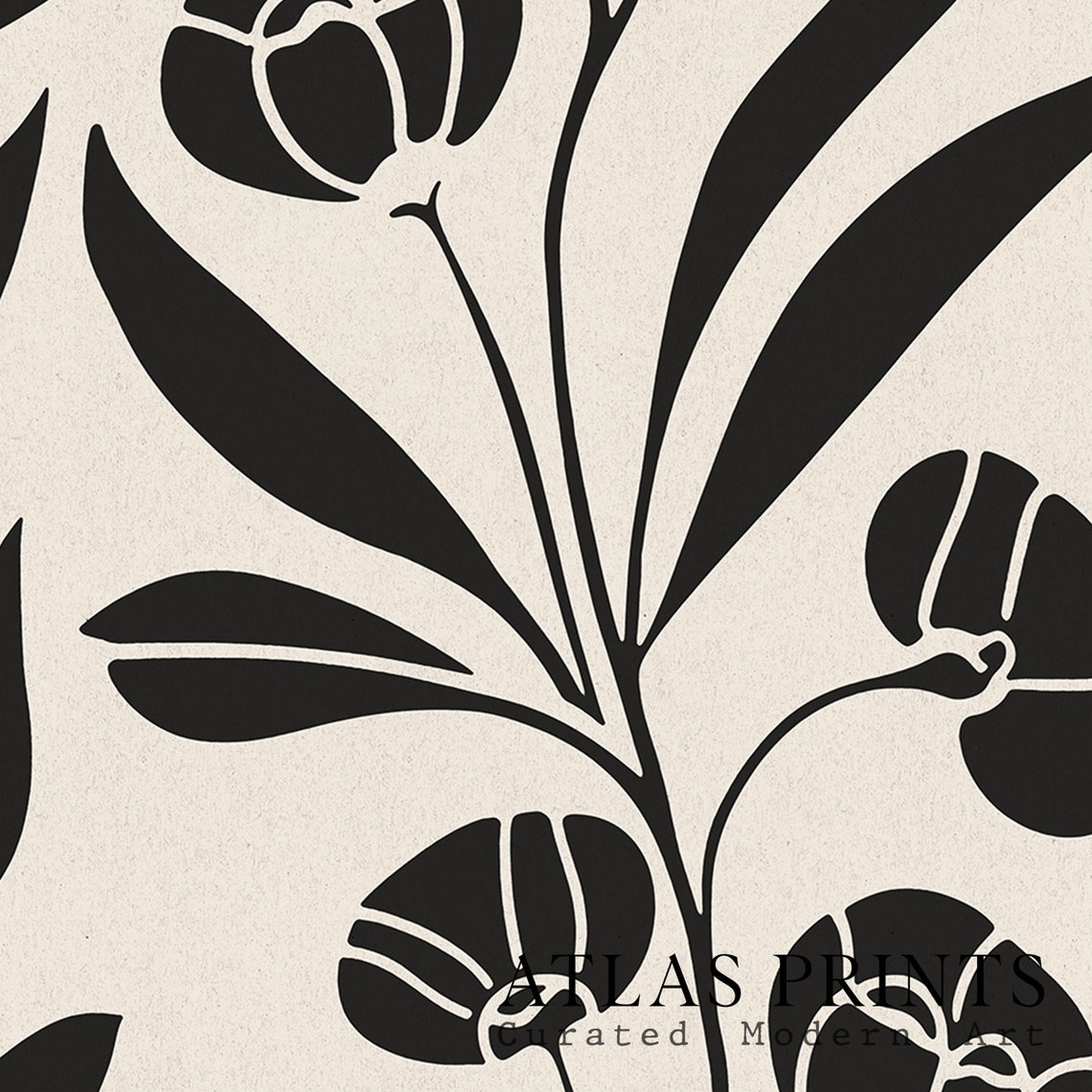 Black Floral Leaf Pattern Cream Scandinavian Botanical Poster - Image 5