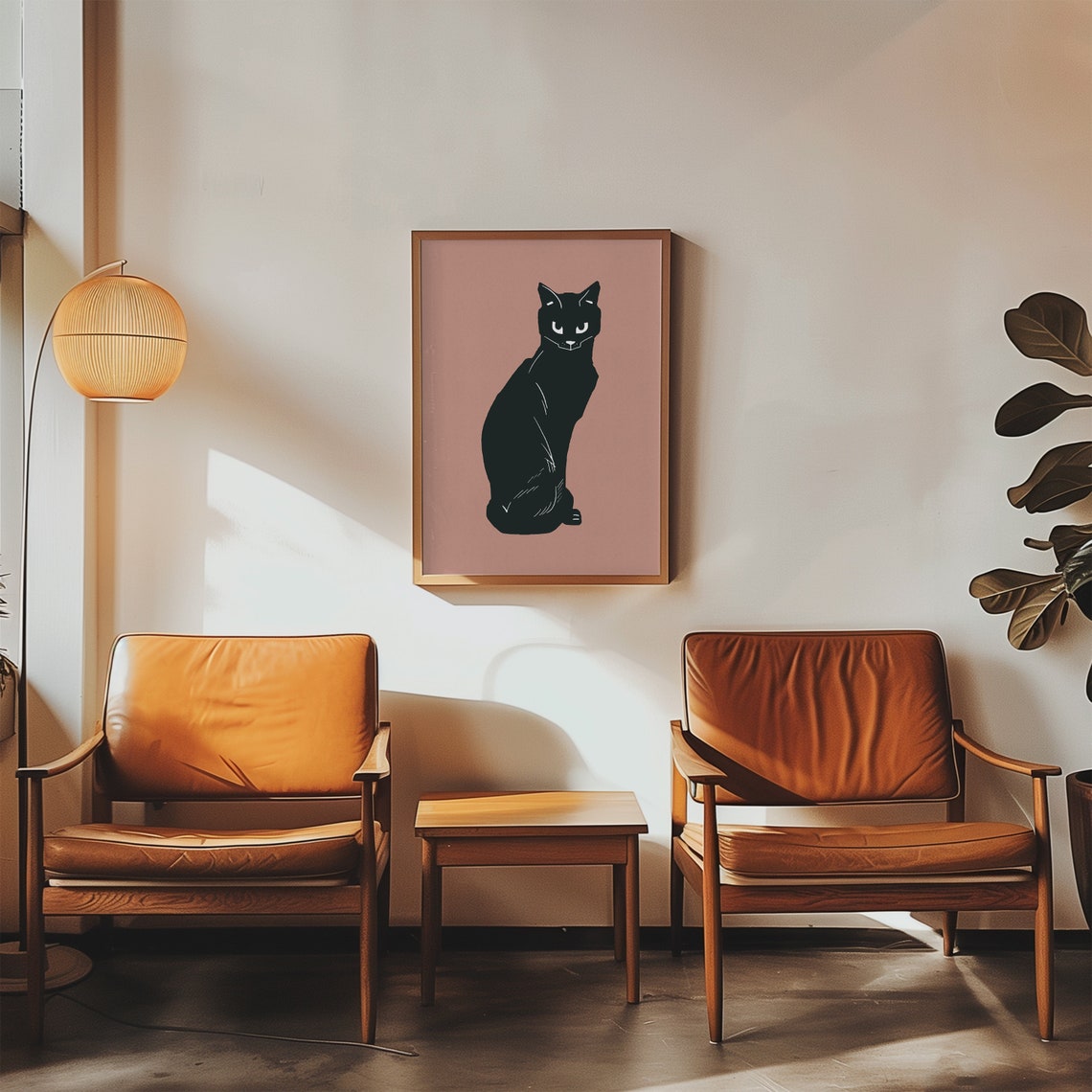 Minimalist Black Cat Silhouette Dusty Pink Modern Animal Art Poster - Image 4