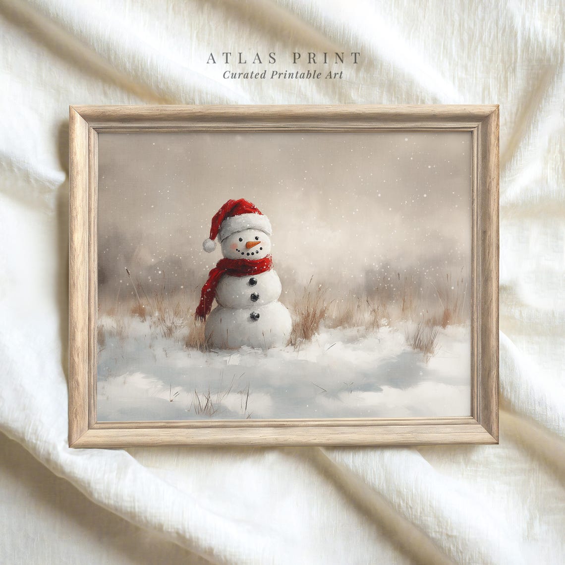 Cute Snowman Santa Hat Red Scarf Snowy Winter Christmas Poster
