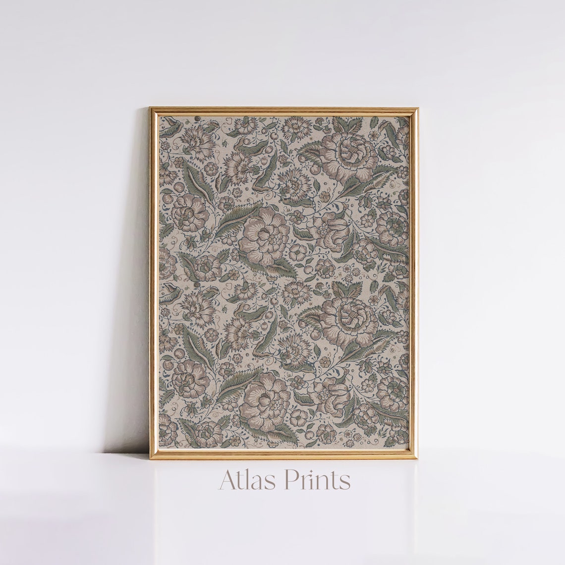 Vintage Sage Green Floral Chintz Pattern Traditional Botanical Poster