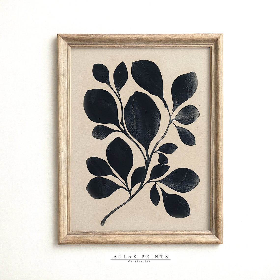 Black Botanical Branch Beige Background Minimalist Modern Wall Art