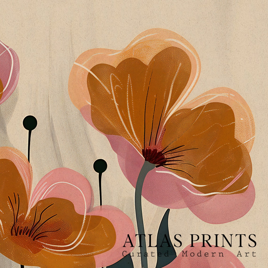 Pink Orange Abstract Floral Boho Midcentury Modern Style Poster - Image 5