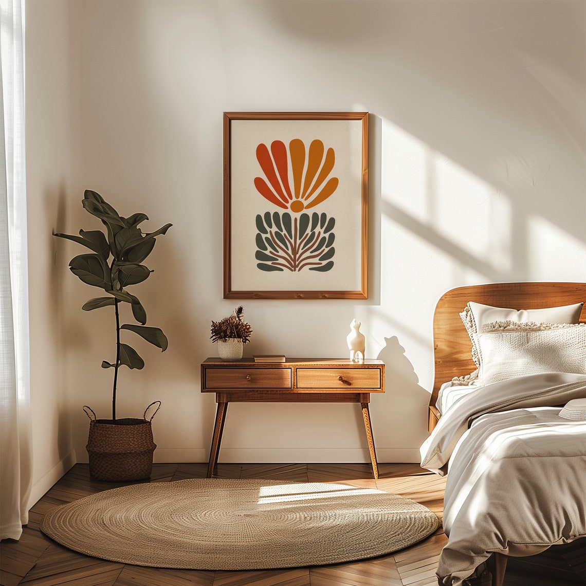 Retro Abstract Flower Artwork Burnt Orange Minimalist Botanical Poster - Image 3