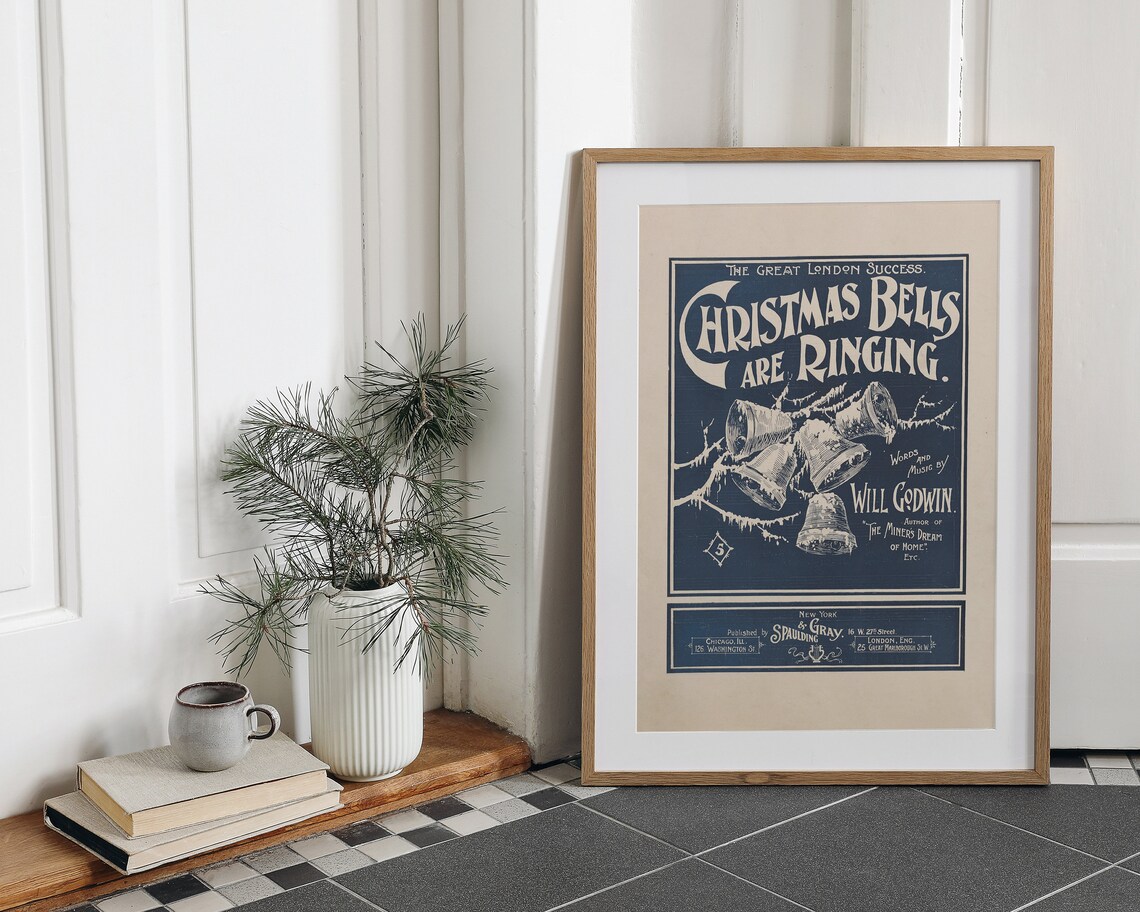 Christmas Bells Are Ringing Vintage Navy Sheet Music Cover Poster - Image 5