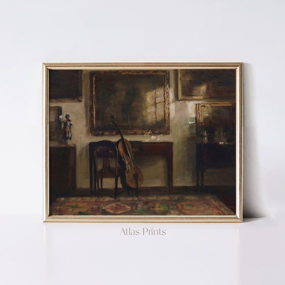 Vintage Moody Still Life Print Muted Interior Painting Dark Academia Cottagecore Decor Dark Victorian Wall Art