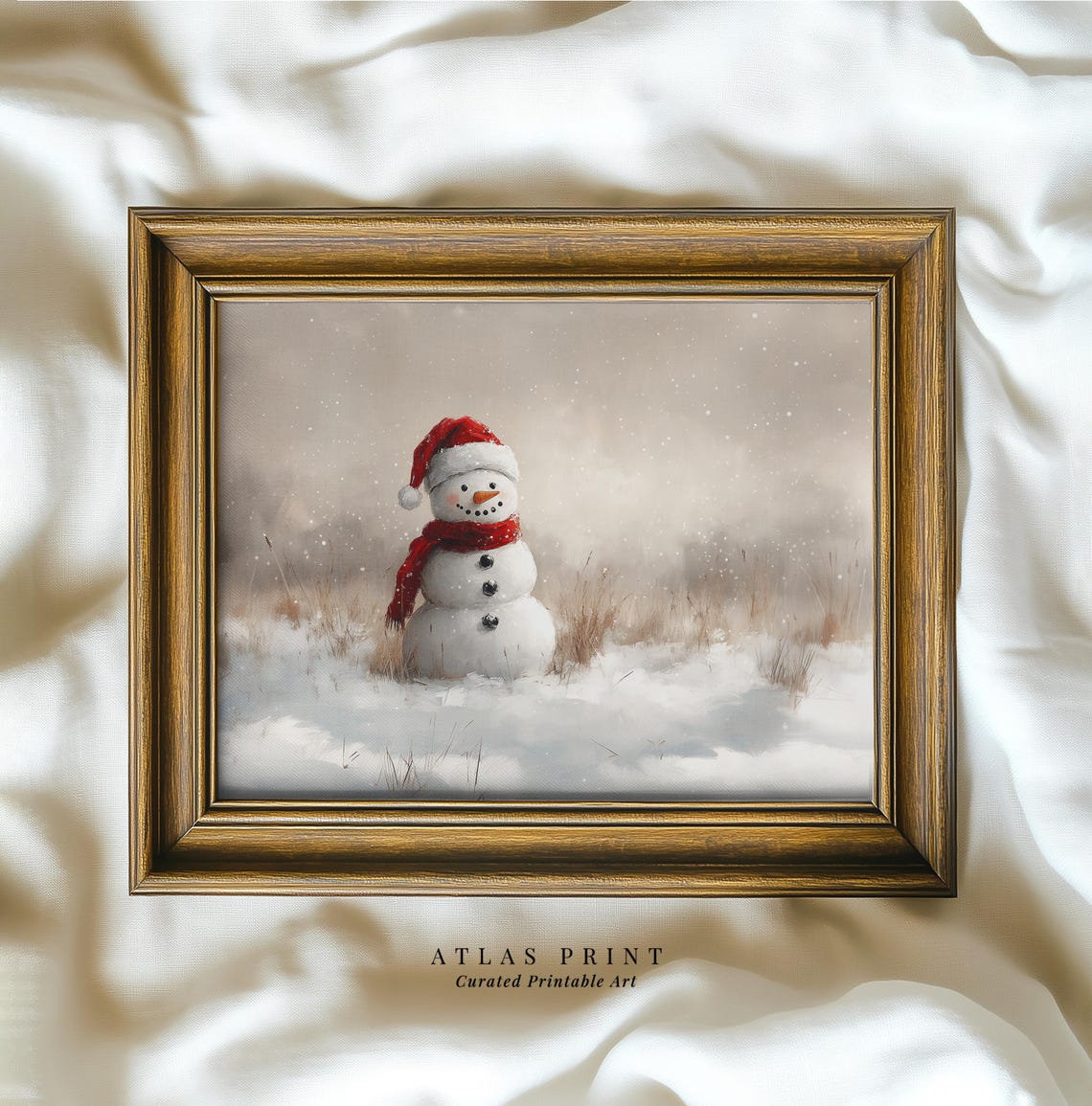 Cute Snowman Santa Hat Red Scarf Snowy Winter Christmas Poster - Image 4