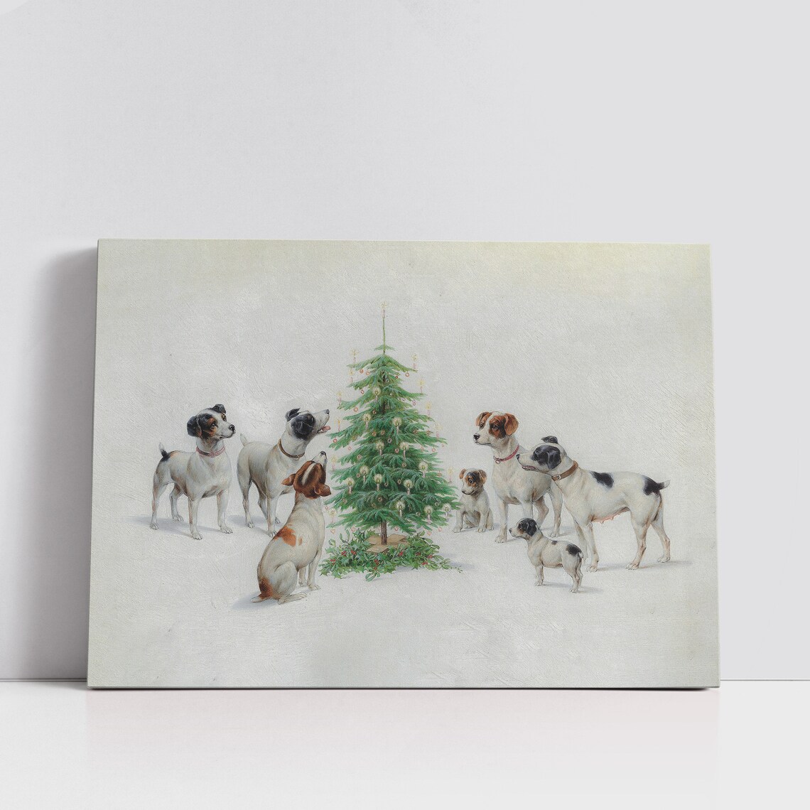 Vintage Dogs Around Christmas Tree Holiday Puppy Gathering Art Poster - Image 3