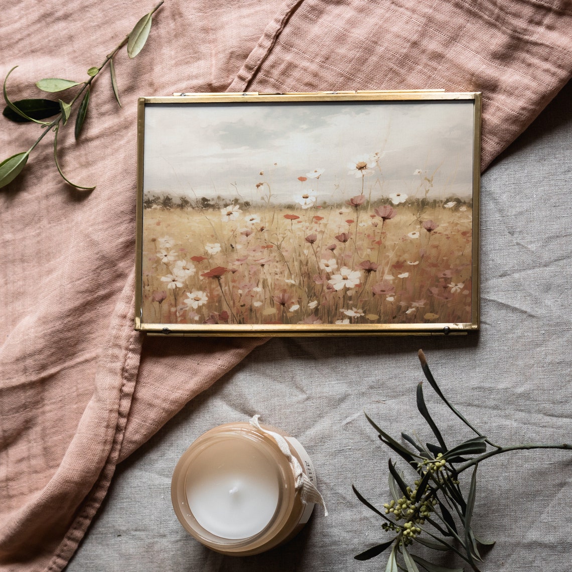 Vintage Floral Spring Print Landscape Flower Meadow Oil Painting Wildflower Field Country Farmhouse Wall Art - Image 3