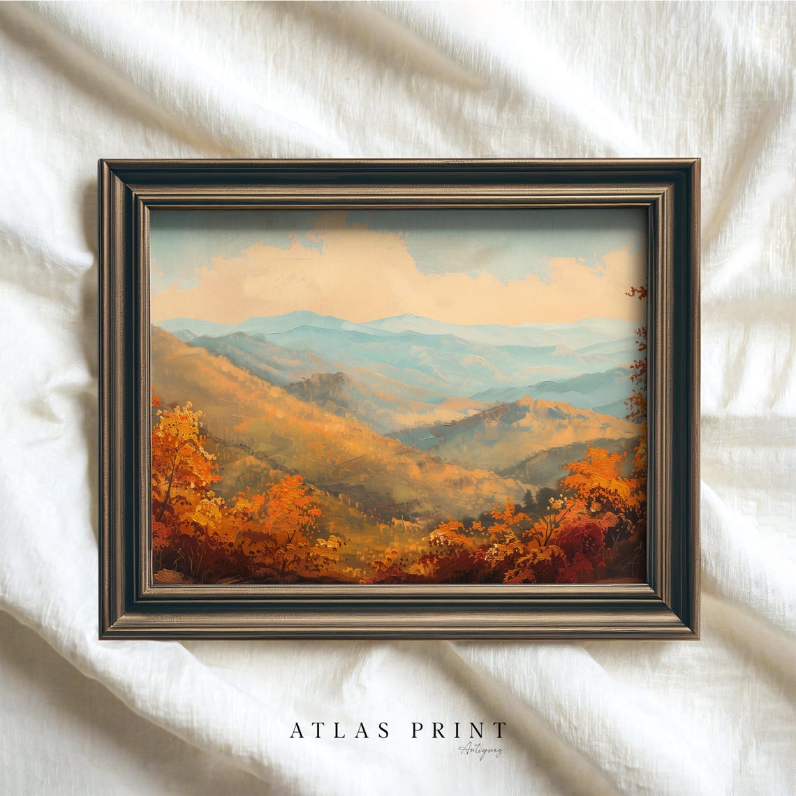 Vintage Autumn Mountain Landscape Moody Fall Forest Painting Poster - Image 4
