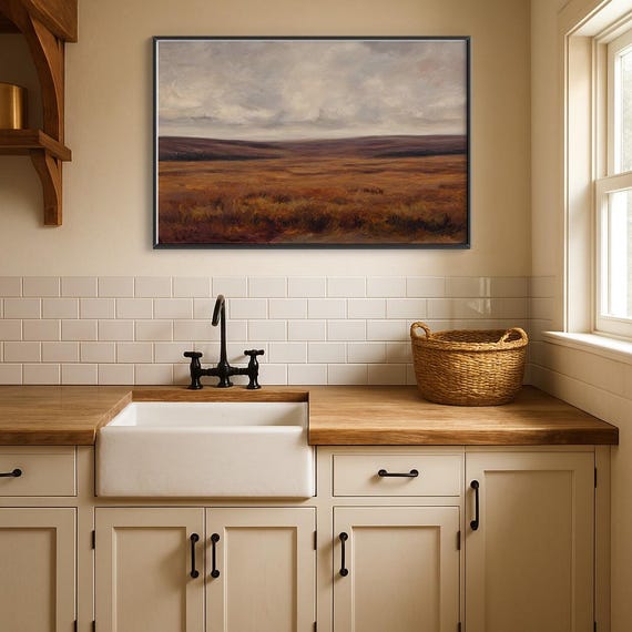 Moody Moorland Landscape Art Print Rustic Autumn Fields