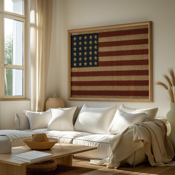Vintage American Flag Wall Poster Retro Patriotic Americana Decor Art