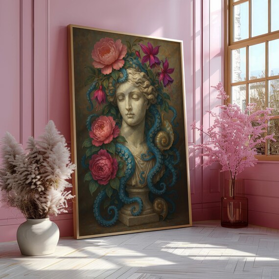 Surreal Octopus Bust Print Dreamlike Coastal Wall Art