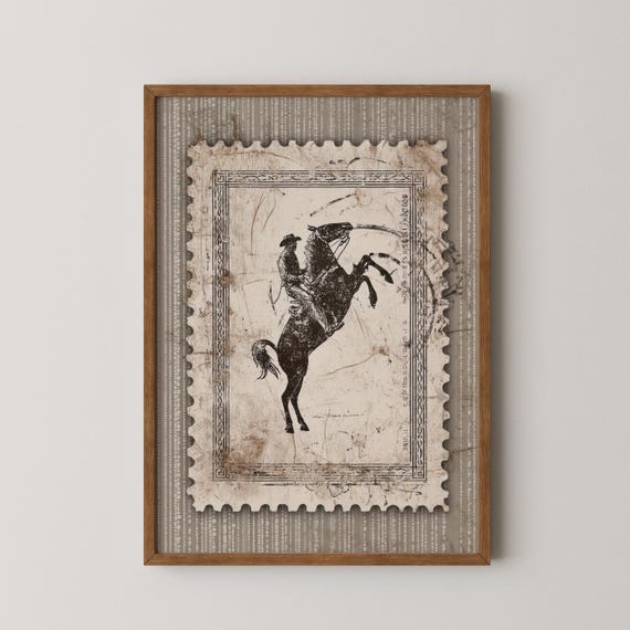 Vintage Rodeo Cowboy Print Sage Green Western Wall Art