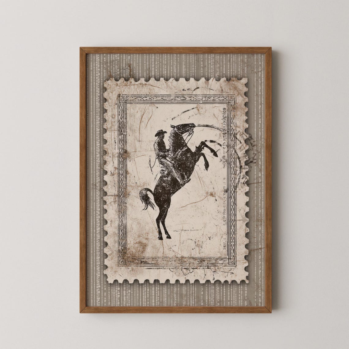 Vintage Rodeo Cowboy Bucking Horse Postage Stamp Western Print