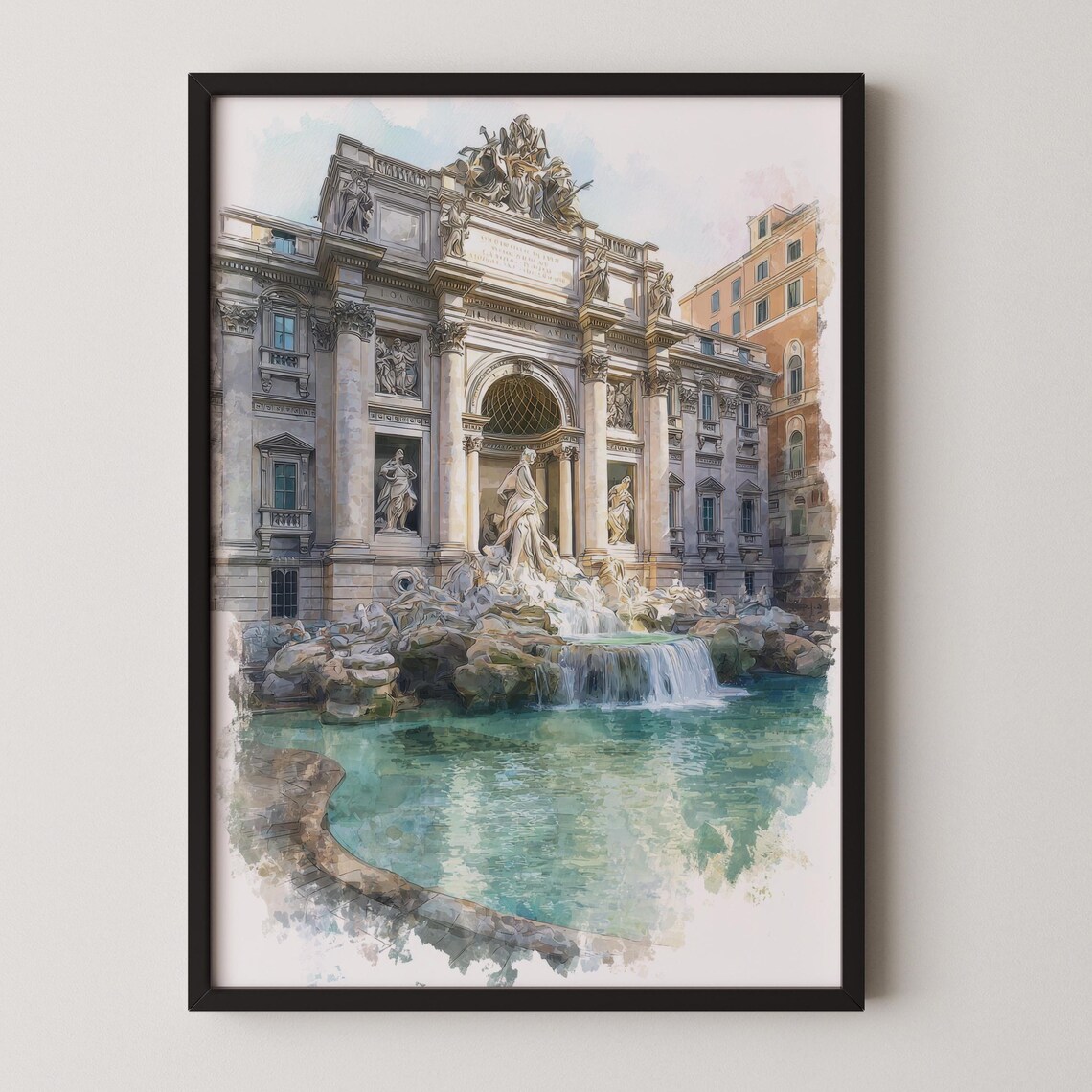 Trevi Fountain Rome Italy Watercolor Landmark Travel Art Poster