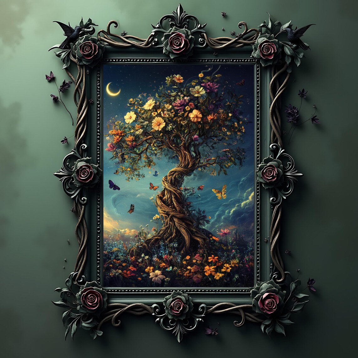 Whimsigoth Tree of Life, Mystical Floral Art Print