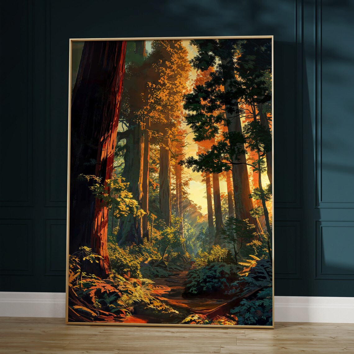 Redwood Forest Sunrise Anime Landscape Art Print