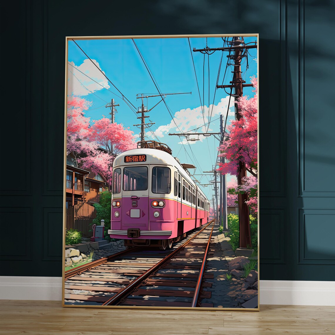 Lofi Anime Pink Train And Cherry Blossoms Art Print - Image 2
