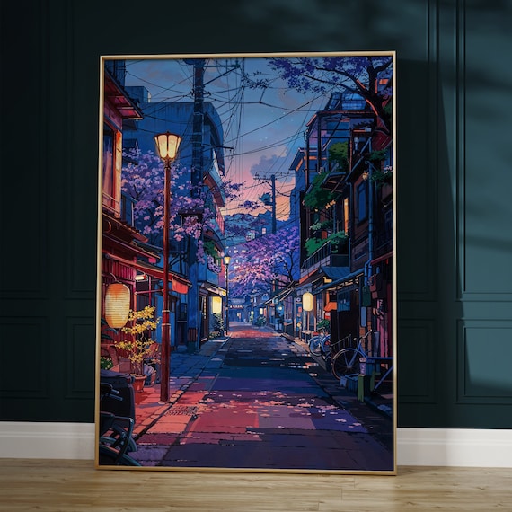 Anime Street Poster, Japan Aesthetic Urban Landscape