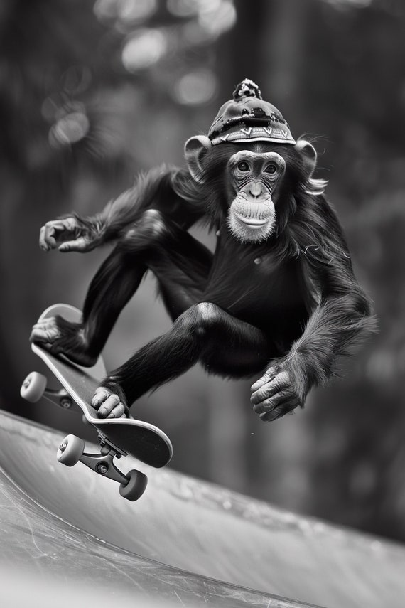 Monkey Skateboarding Funny Animal Wall Art Monkey On Skateboard Funny Monkey Photo Funny Animal Photography Home Ai Art