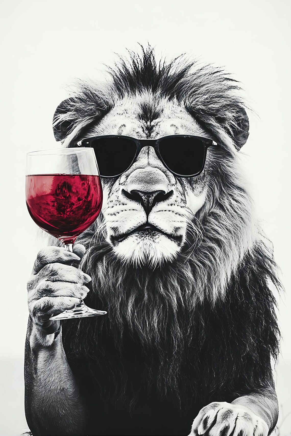 Lion Drinking Red Wine Funny Kitchen Wall Art Print - Image 2