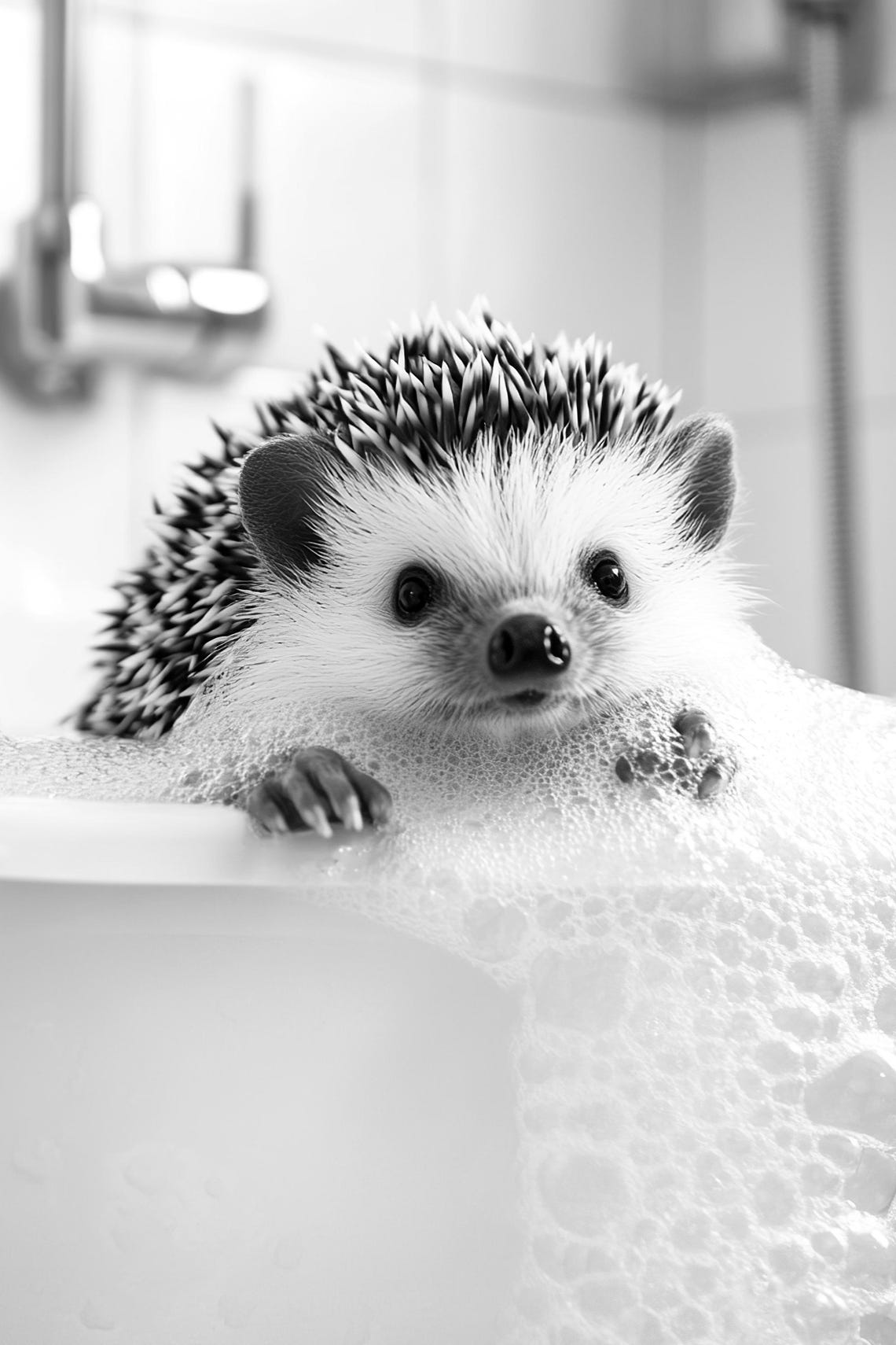 Hedgehog Bubble Bath Framed Black And White Bathroom Humor Wall Art - Image 2