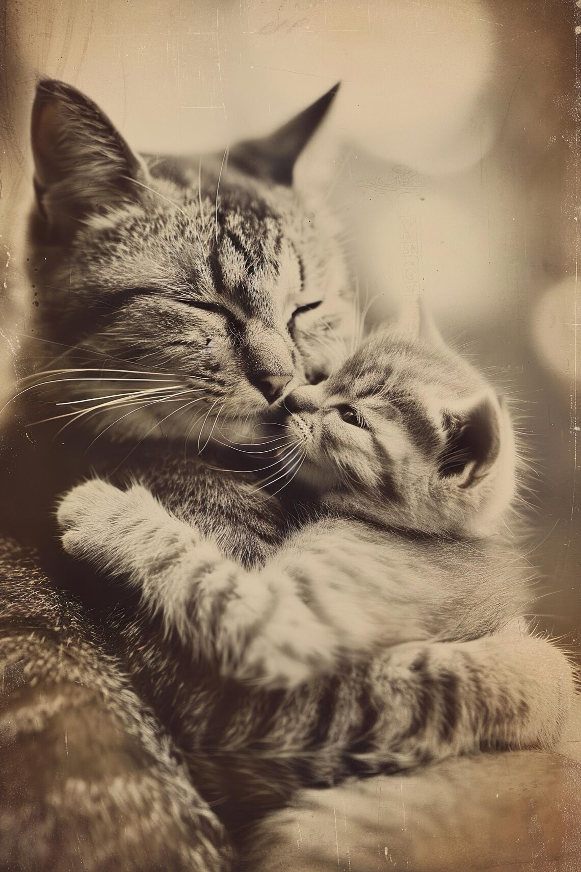 Mom Baby Cat Cute Vintage Nursery Animal Art Print