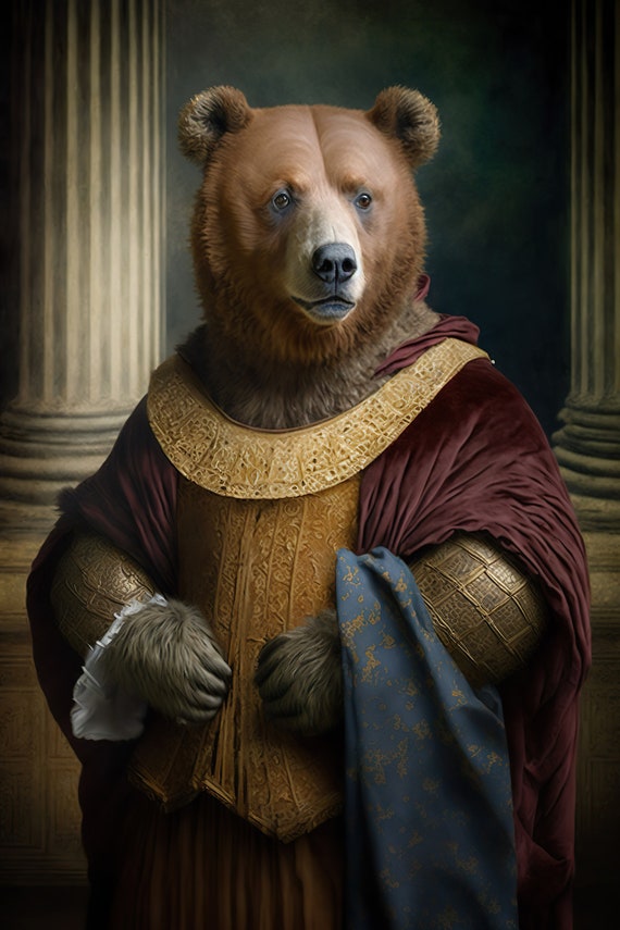 Aristocratic Bear Funny Animal Wall Decor Renaissance Painting Brown Bear Portrait Quirky Animal Art Home Decor Ai Created