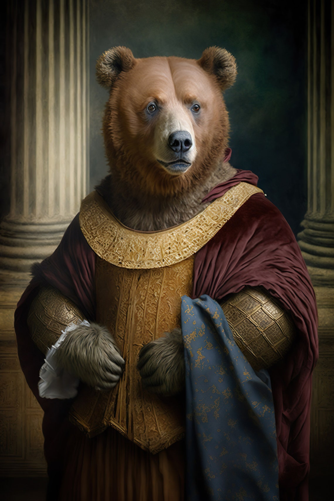 Brown Bear Renaissance Portrait Regal Noble Funny Animal Print