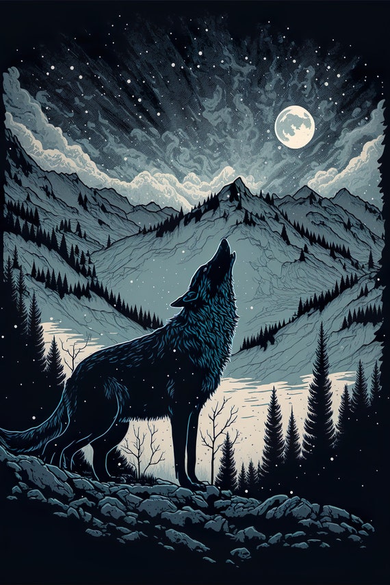 Wolf Howling at the Moon, Scandinavian Landscape