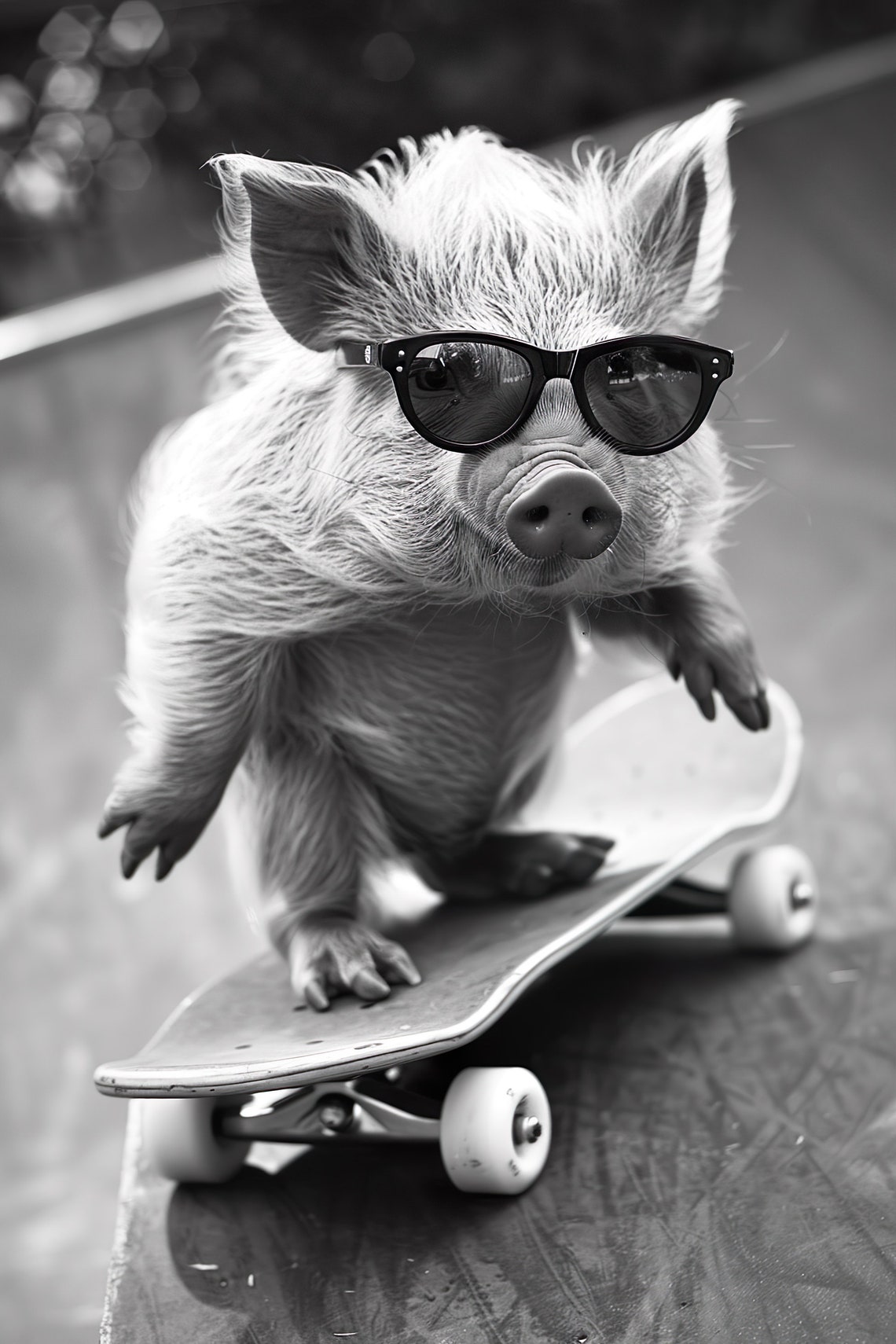 Cool Pig with Sunglasses Skateboarding Funny Photo Style Poster