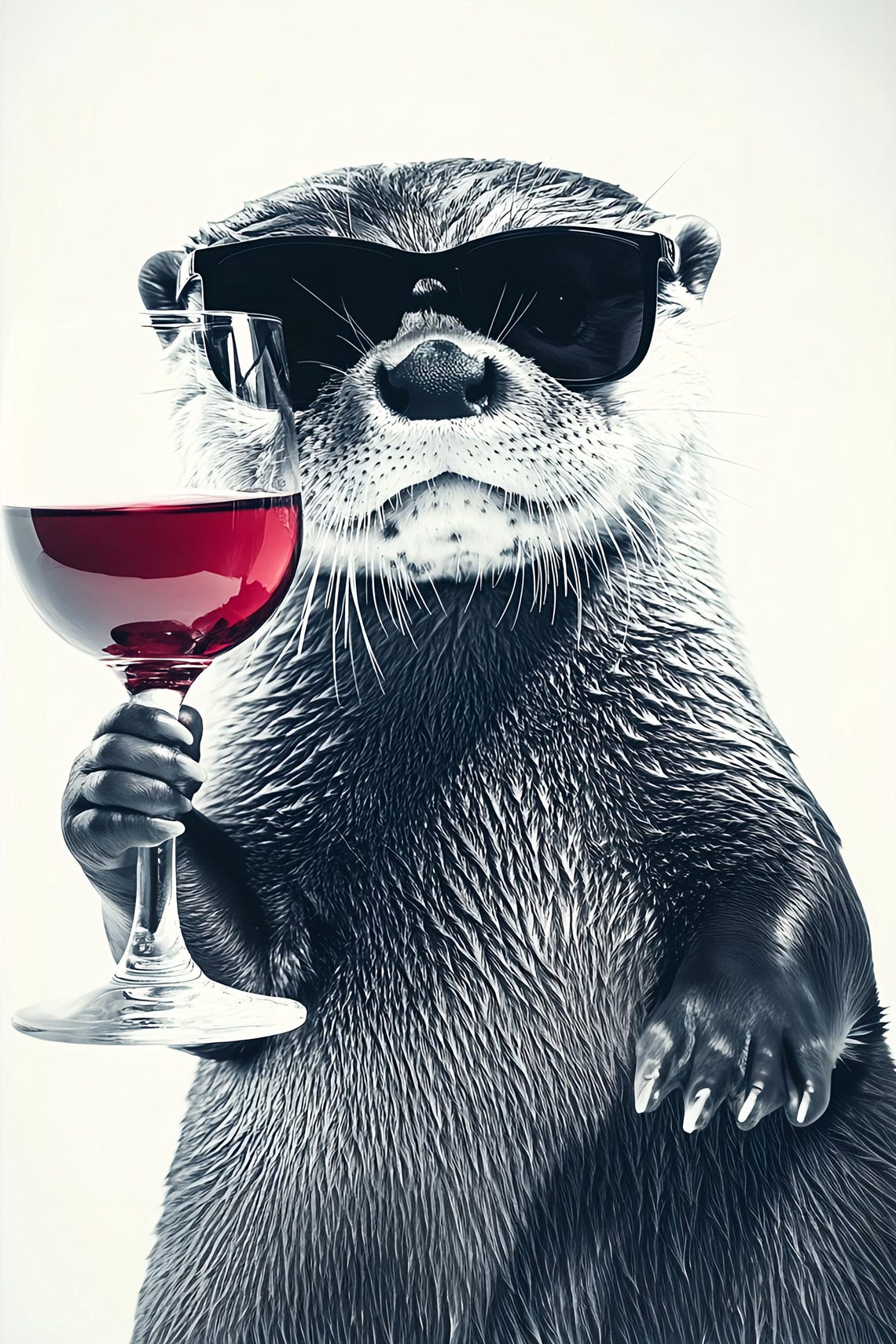 Otter With Sunglasses Holding Red Wine Glass Funny Kitchen Poster - Image 2