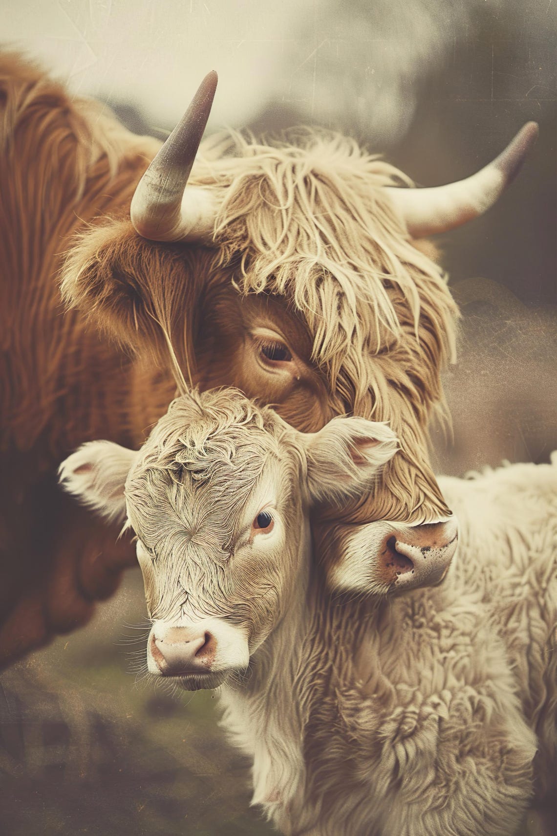 Mom Baby Highland Cow Cute Family Wall Art Nursery Room Bedroom Prints Cute Vintage Style Animal Photo Mommy And Me Ai Art