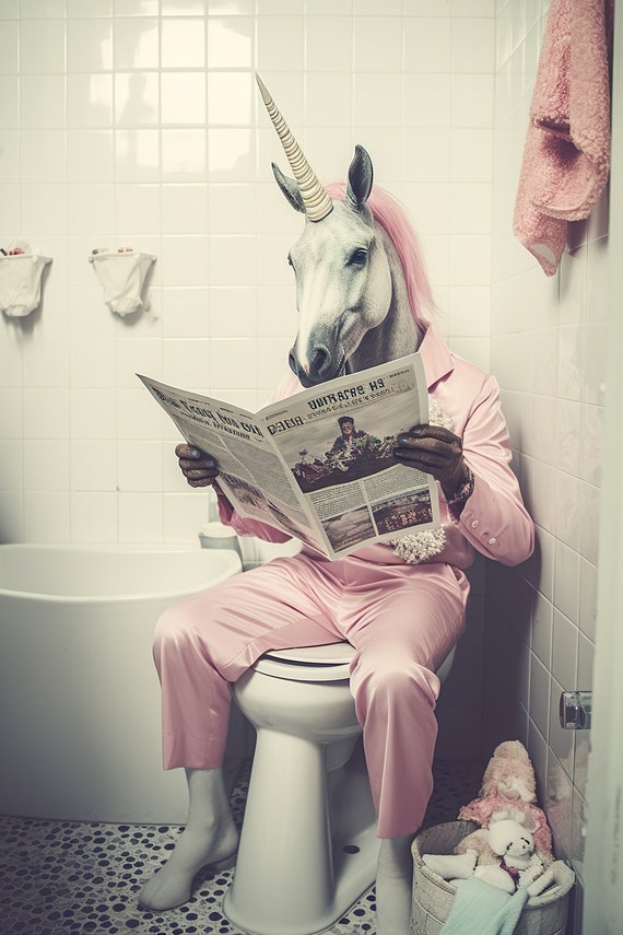 Unicorn Sitting On The Toilet, Bathroom Humor Art Print