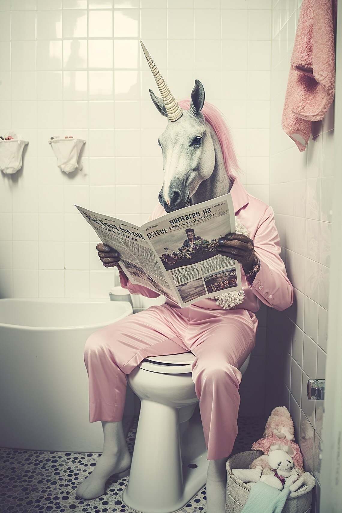 Unicorn Sitting On The Toilet, Bathroom Humor Art Print