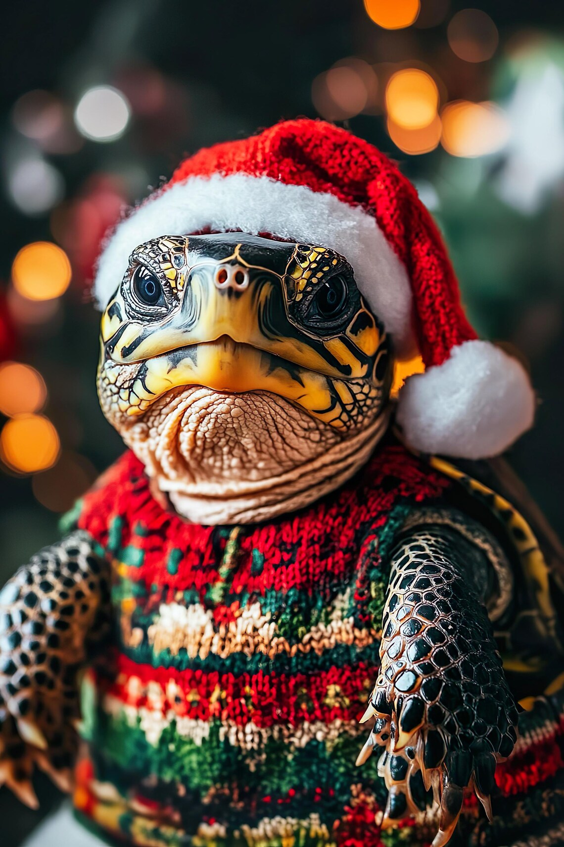 Sea Turtle in Santa Hat and Christmas Sweater Cute Holiday Ocean Poster - Image 2