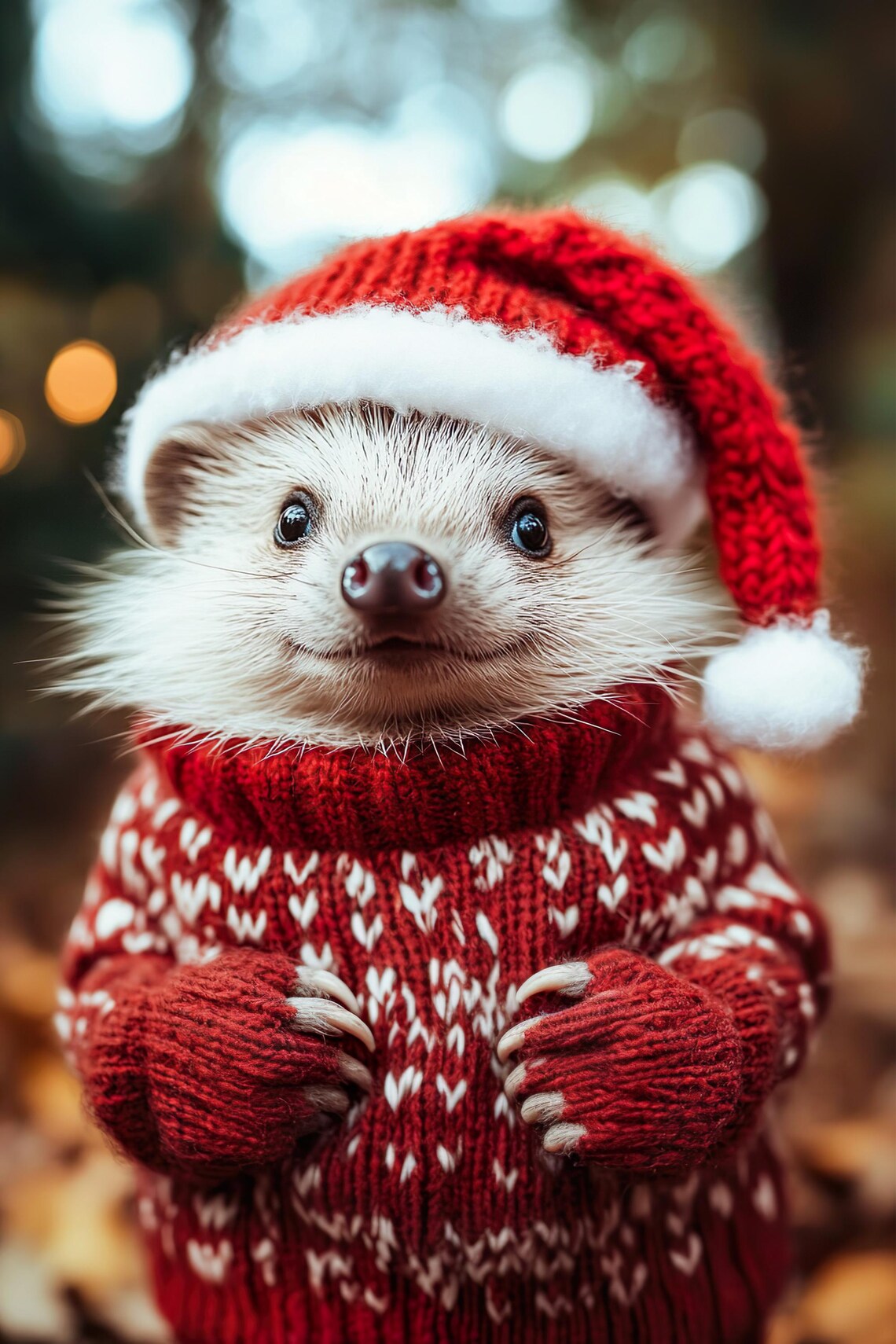 Hedgehog in Santa Hat and Red Sweater Cute Christmas Winter Animal Poster - Image 2