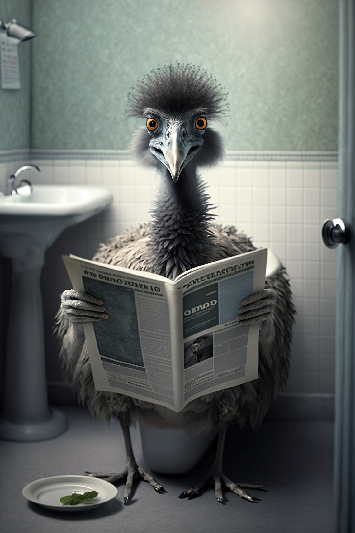 Emu Bathroom Humor Wall Decor, Funny Animal Print