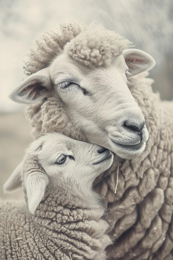 Mom Baby Sheep Cute Animal Family Wall Art Nursery Room Bedroom Prints Cute Vintage Style Animal Photo Mommy And Me Ai Art