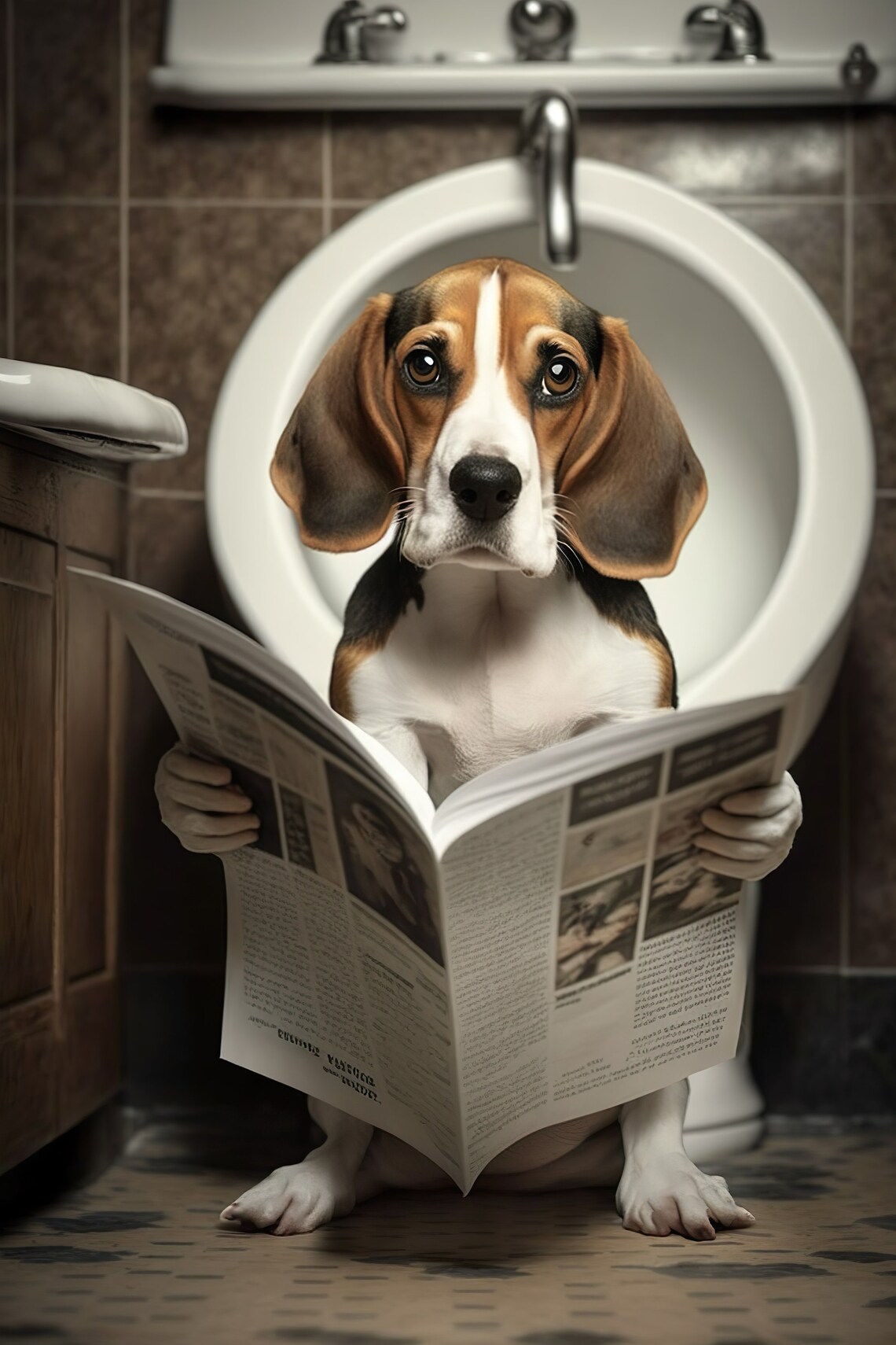 Funny Beagle Bathroom Wall Art, Newspaper Reading Dog